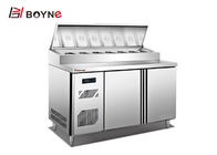 Stainless Steel Embraco Compressor Two Door Pizza Preparation Refrigerator For Bakery Shop